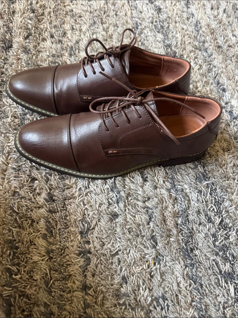 Men's Brown Leather Cap-Toe Derby Shoes